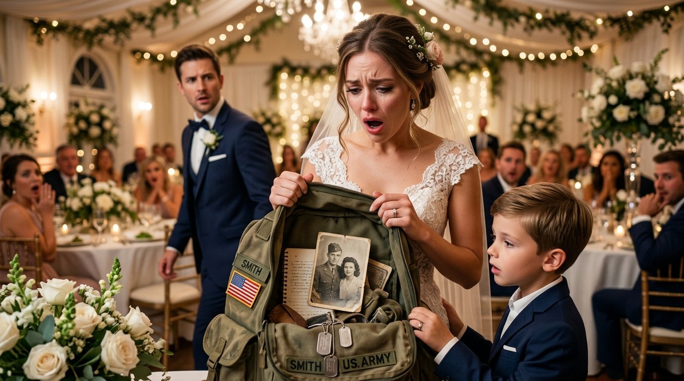 A Little Boy Walked Into a Wedding With a Soldier’s Backpack… Then the Bride Learned a Heartbreaking Truth 😭🇺🇸💍