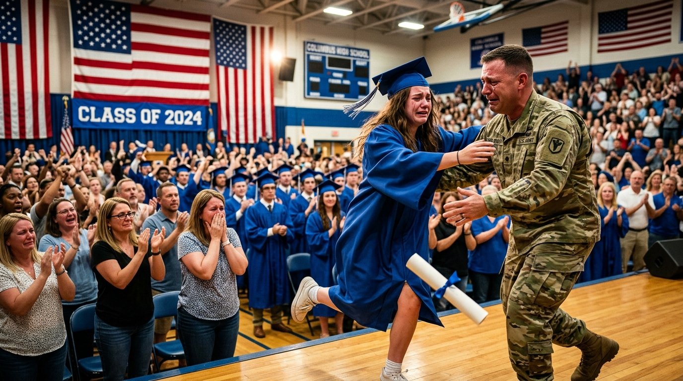 She Thought Her Army Dad Missed Graduation… Until the Gym Doors Opened 🇺🇸🎓😭