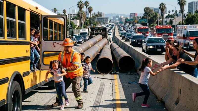 Highway Worker Becomes a Hero After Saving an Entire School Bus on a California Freeway 🚧🚌❤️