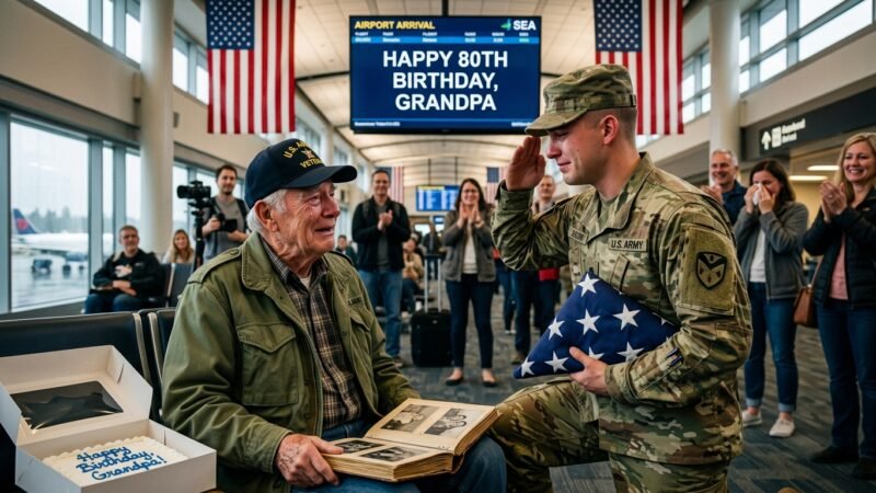 An 80-Year-Old Veteran Thought Everyone Forgot His Birthday… Until His Soldier Grandson Stopped an Entire Airport 🇺🇸❤️